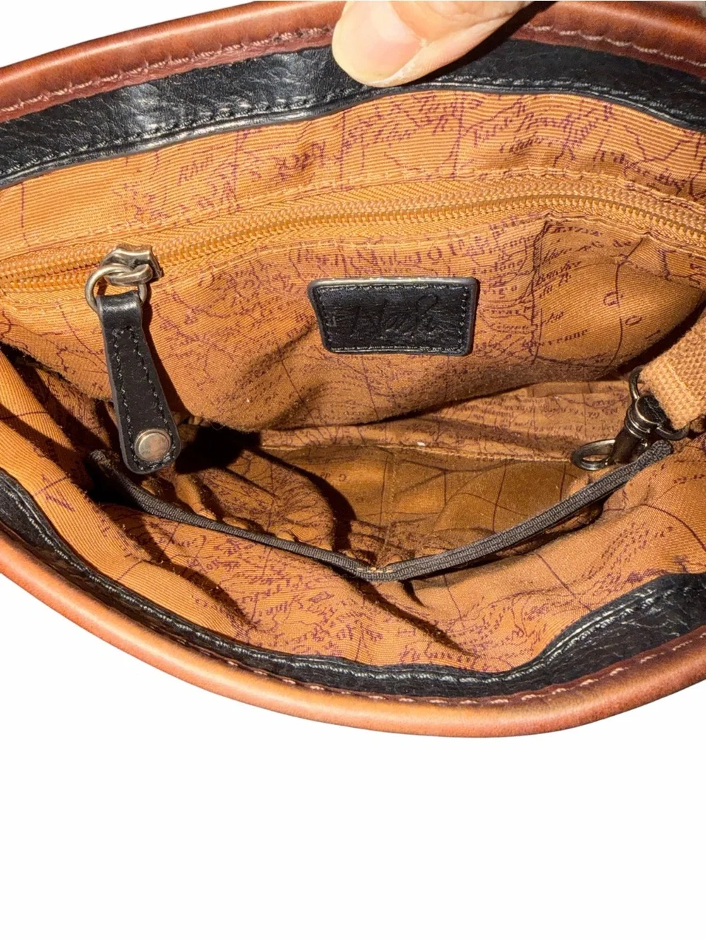 Patricia Nash Black Crossbody Bag with Brown Trim